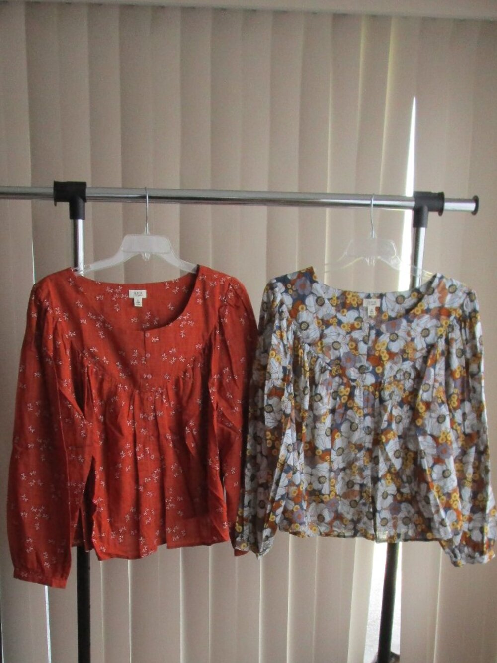2 QTY A.N.A. cotton Country Blouse woman 2X - rust orange & blue/gray floral
